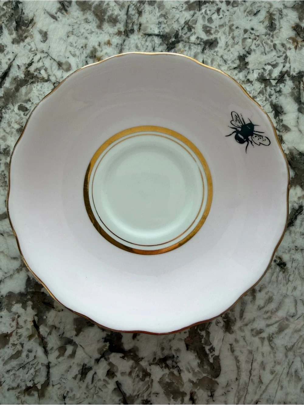Yvonne Ellen Vodka Teacup & Saucer Pink Bee Gold Trim Boozy Collection